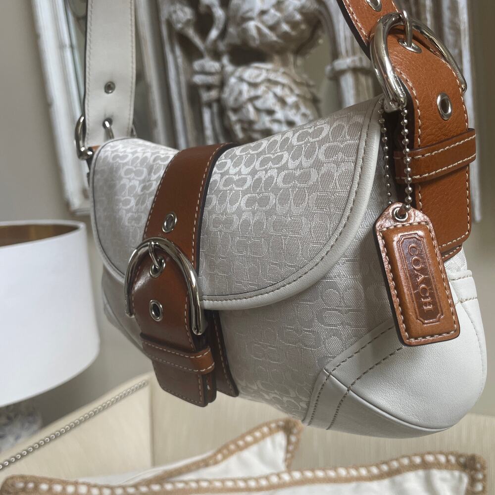 Coach Soho Mini White Signature Flap Bag | 12303 Jacquard & Leather Y2K - Picture 2 of 8